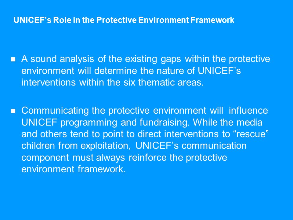 UNICEF’s Role in the Protective Environment Framework