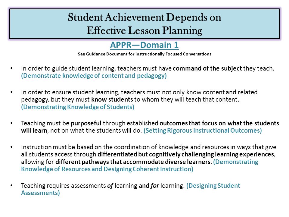Student Achievement Depends on Effective Lesson Planning
