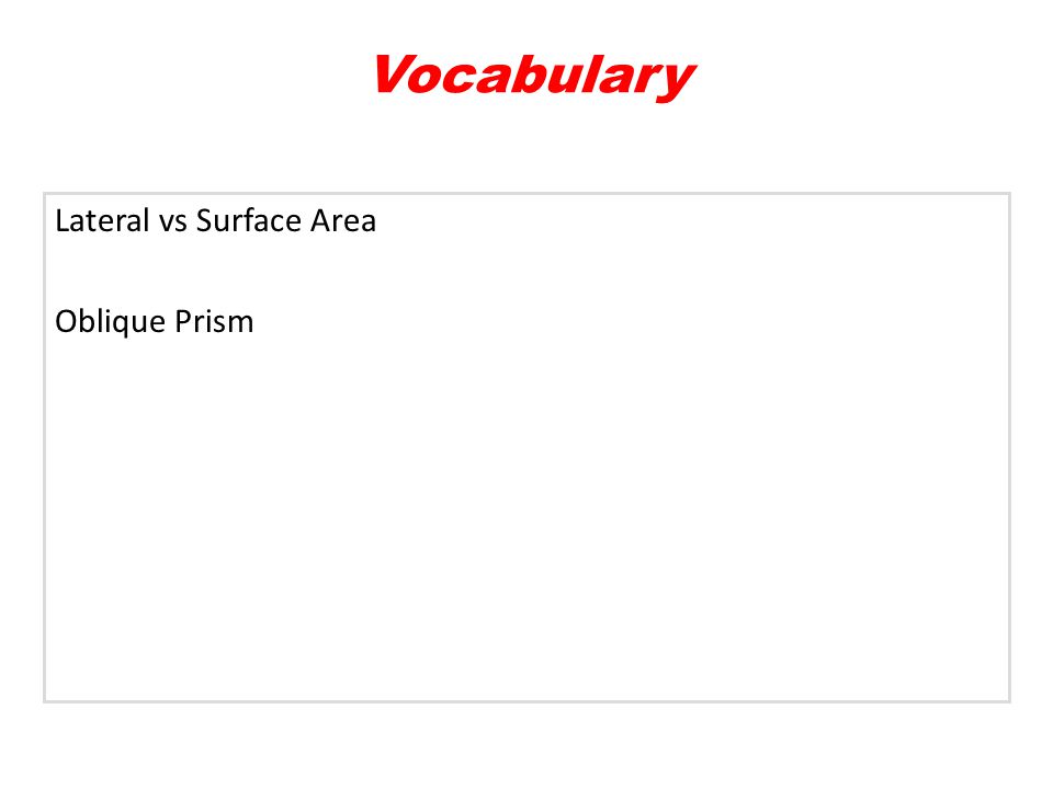 Vocabulary Lateral vs Surface Area Oblique Prism