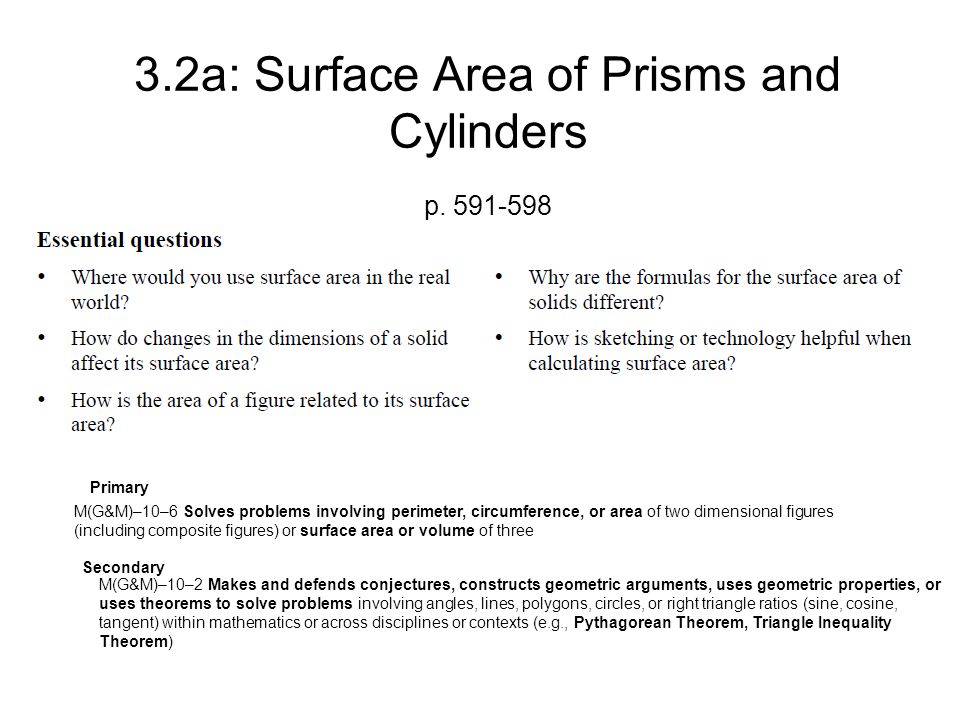 3.2a: Surface Area of Prisms and Cylinders