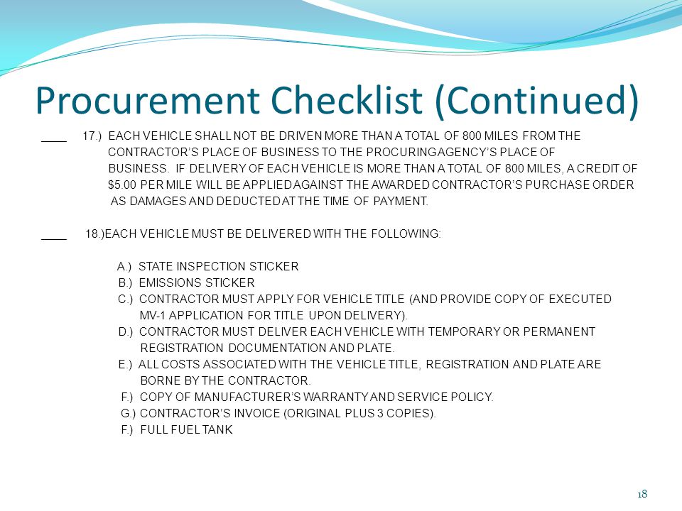 Procurement Checklist (Continued)