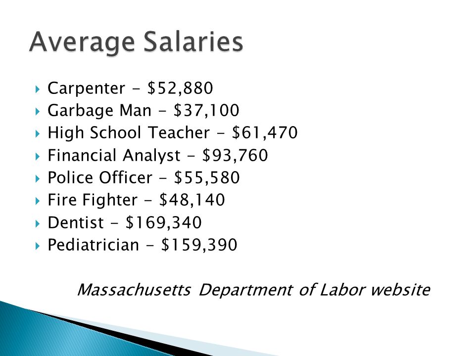 Average Salaries Carpenter - $52,880 Garbage Man - $37,100