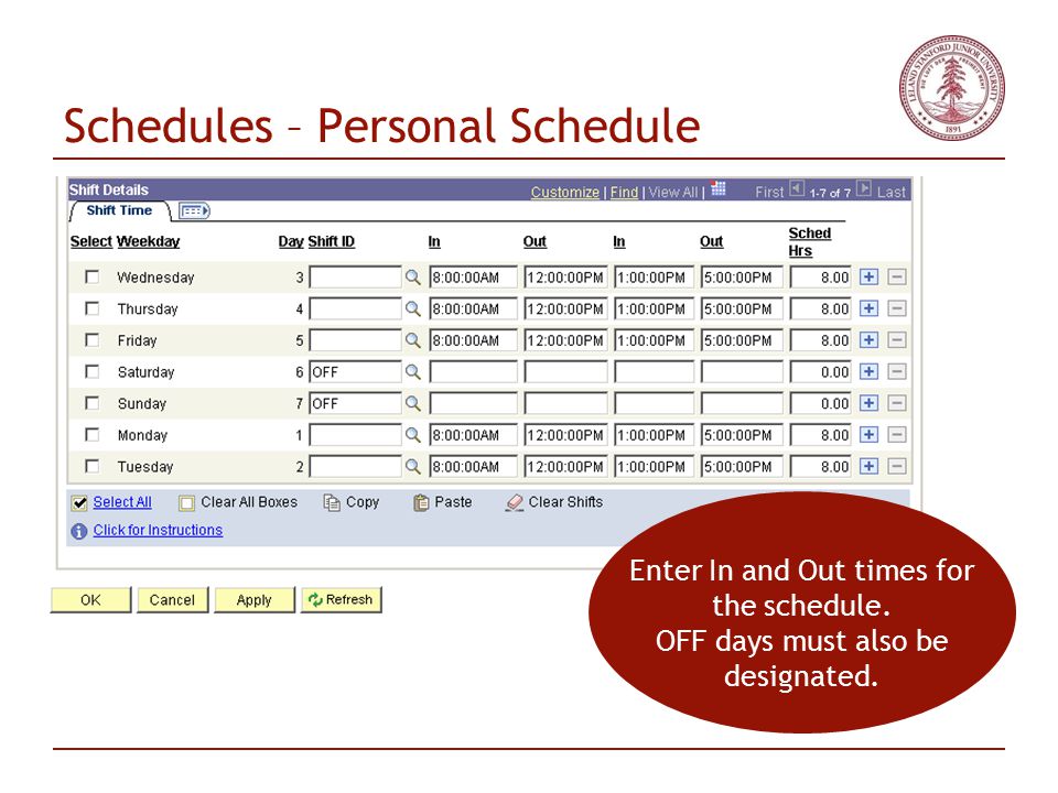 Schedules – Personal Schedule