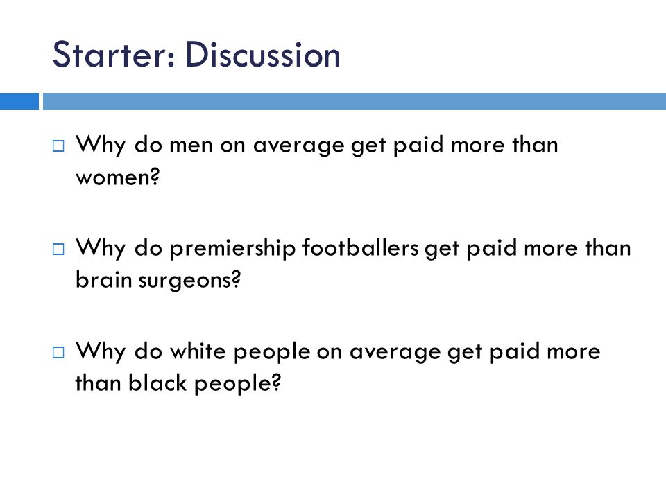 Starter: Discussion Why do men on average get paid more than women