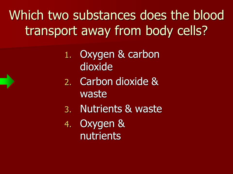 Which two substances does the blood transport away from body cells