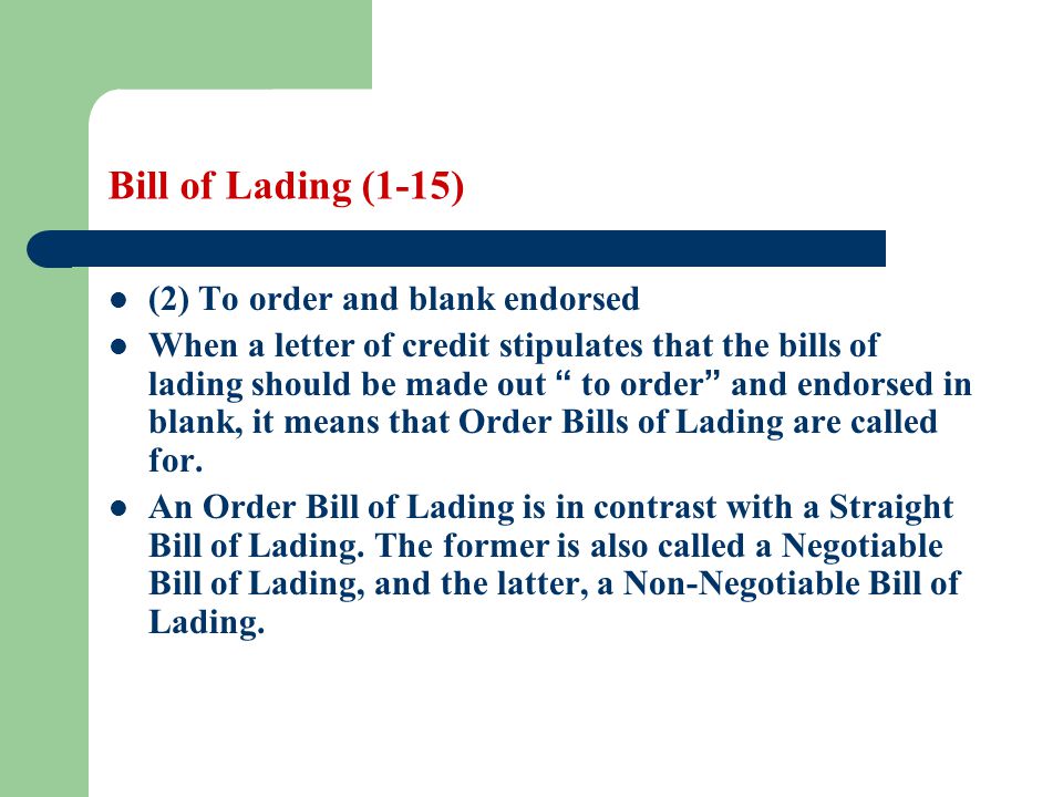 Bill Of Lading Learning Objectives Students Are Required To Ppt