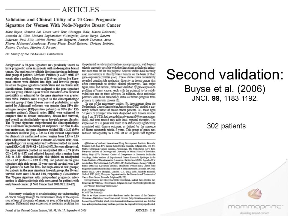 Second validation: Buyse et al. (2006) JNCI. 98,