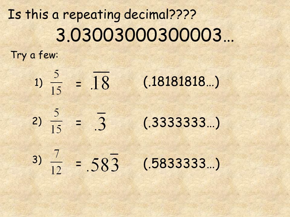 … Is this a repeating decimal ( …) = =