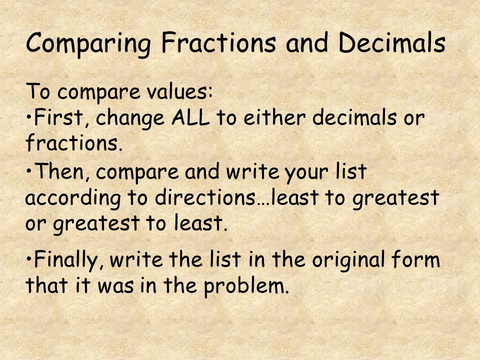 Comparing Fractions and Decimals