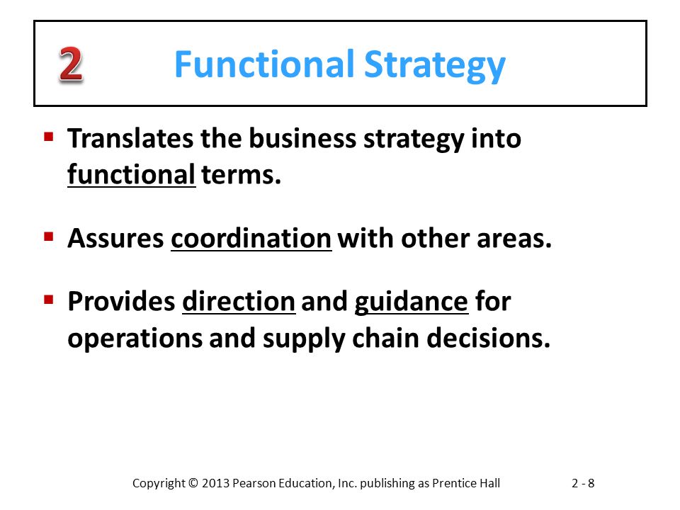 Functional Strategy 2. Translates the business strategy into functional terms. Assures coordination with other areas.