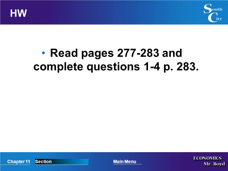 Read pages and complete questions 1-4 p. 283.