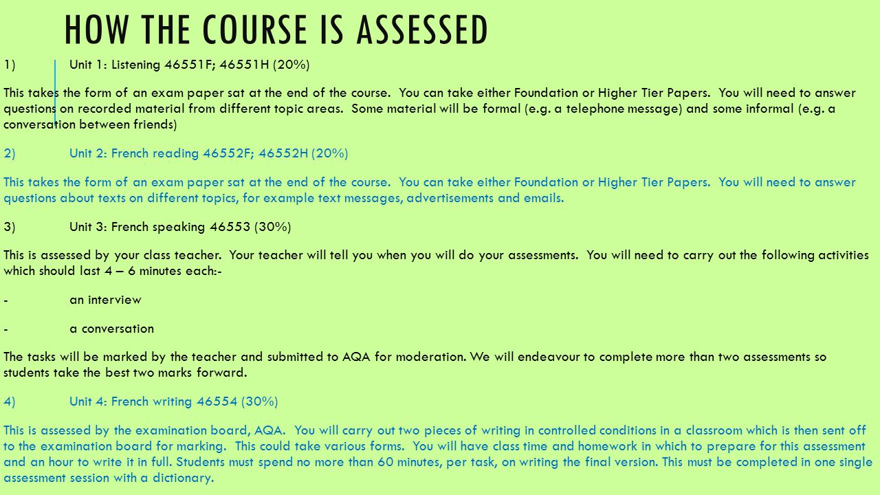how the course is assessed