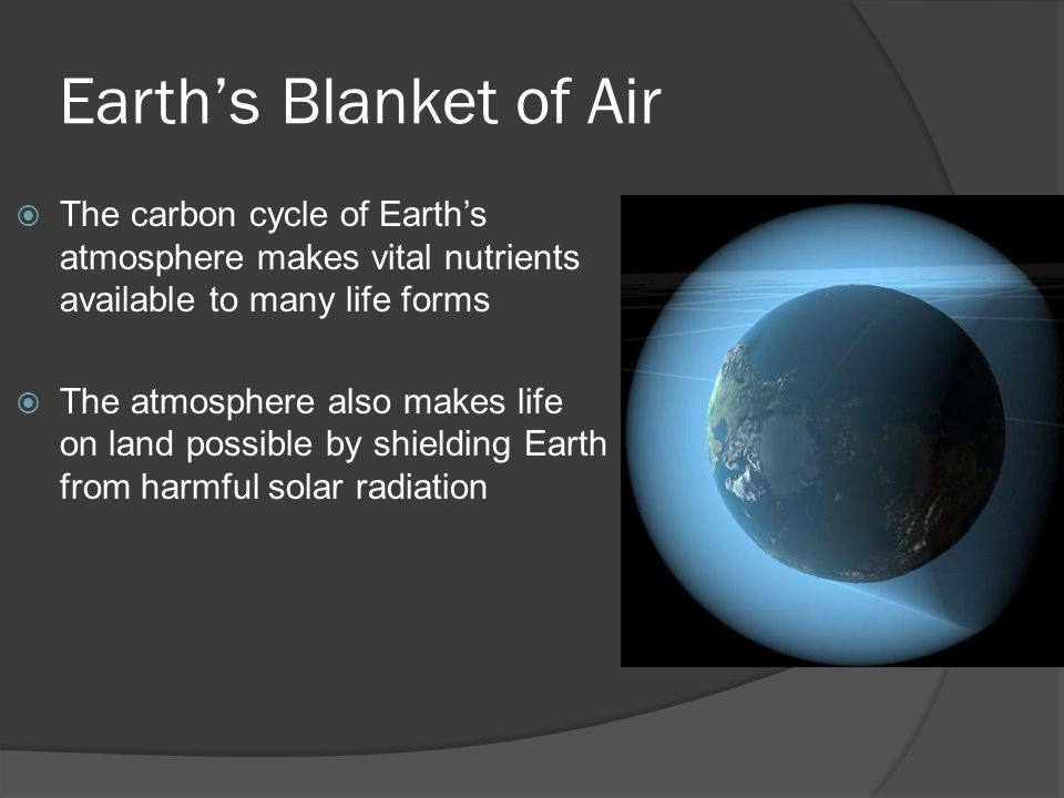 Earth’s Blanket of Air The carbon cycle of Earth’s atmosphere makes vital nutrients available to many life forms.