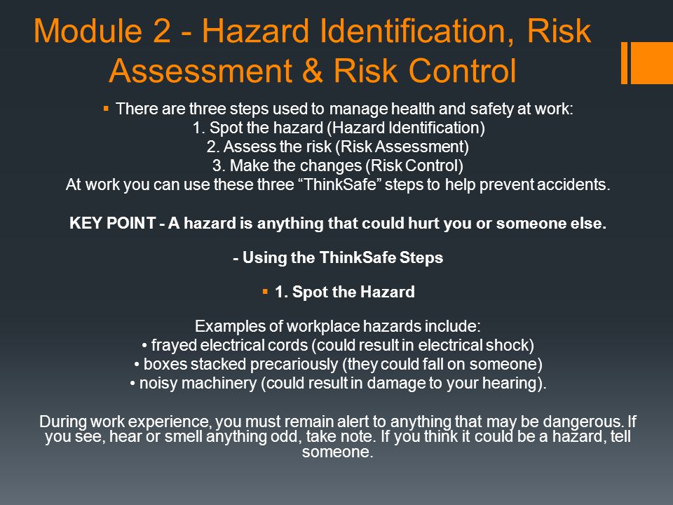 Module 2 - Hazard Identification, Risk Assessment & Risk Control