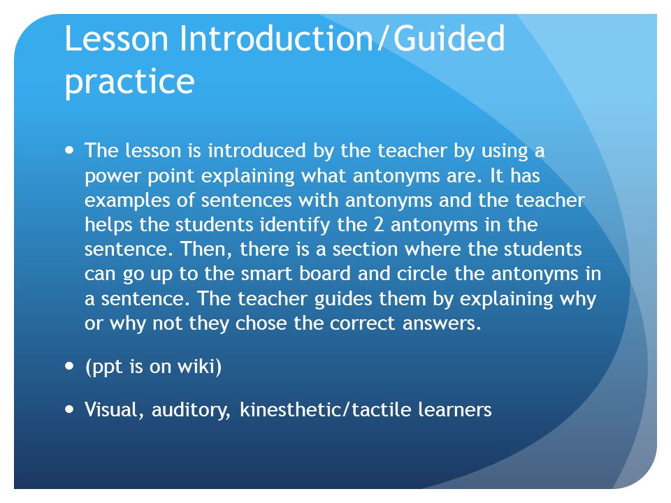 Lesson Introduction/Guided practice