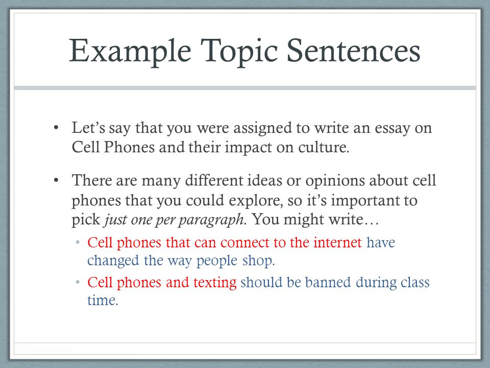 Topic examples. Essay mobile Phones. Writing topic sentences