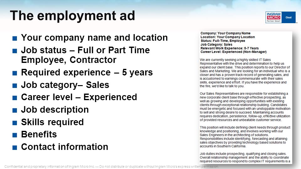 The employment ad Your company name and location