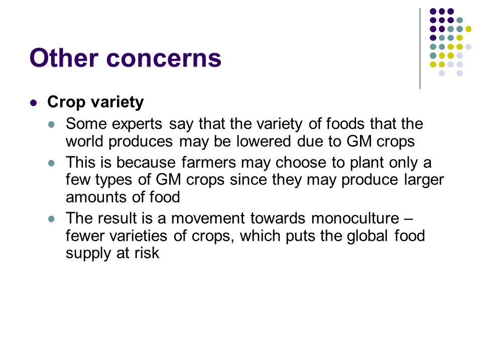 Other concerns Crop variety