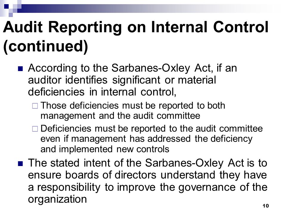 Audit Reporting on Internal Control (continued)