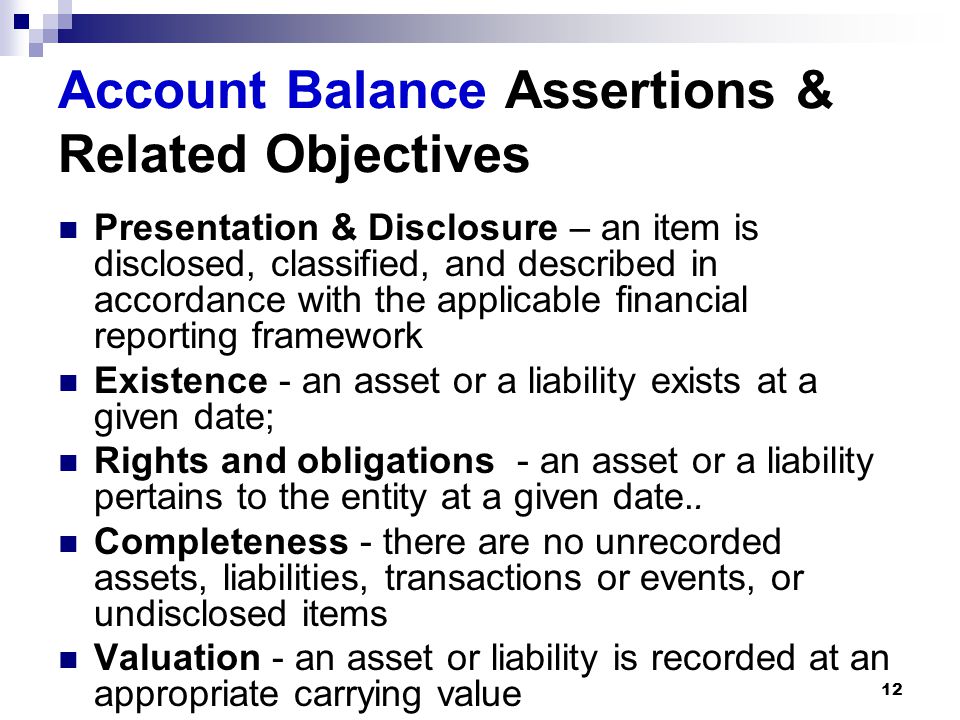 Account Balance Assertions & Related Objectives