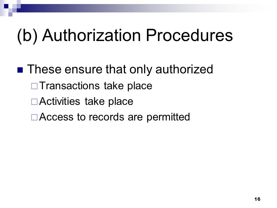 (b) Authorization Procedures