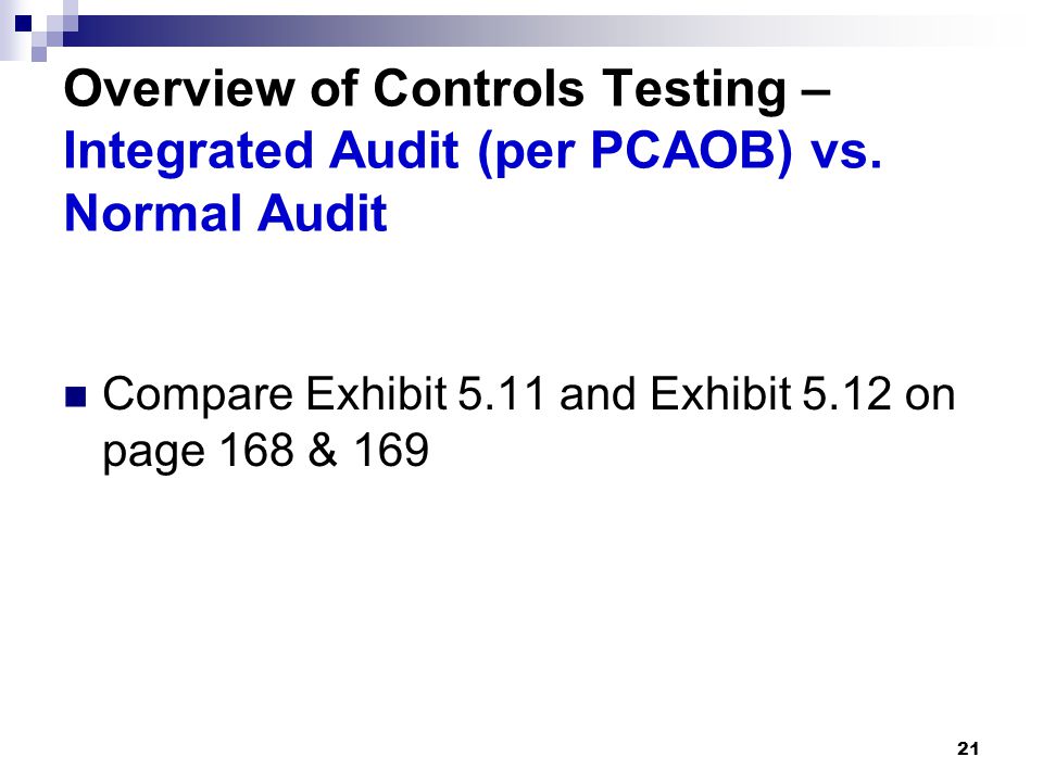 Overview of Controls Testing – Integrated Audit (per PCAOB) vs