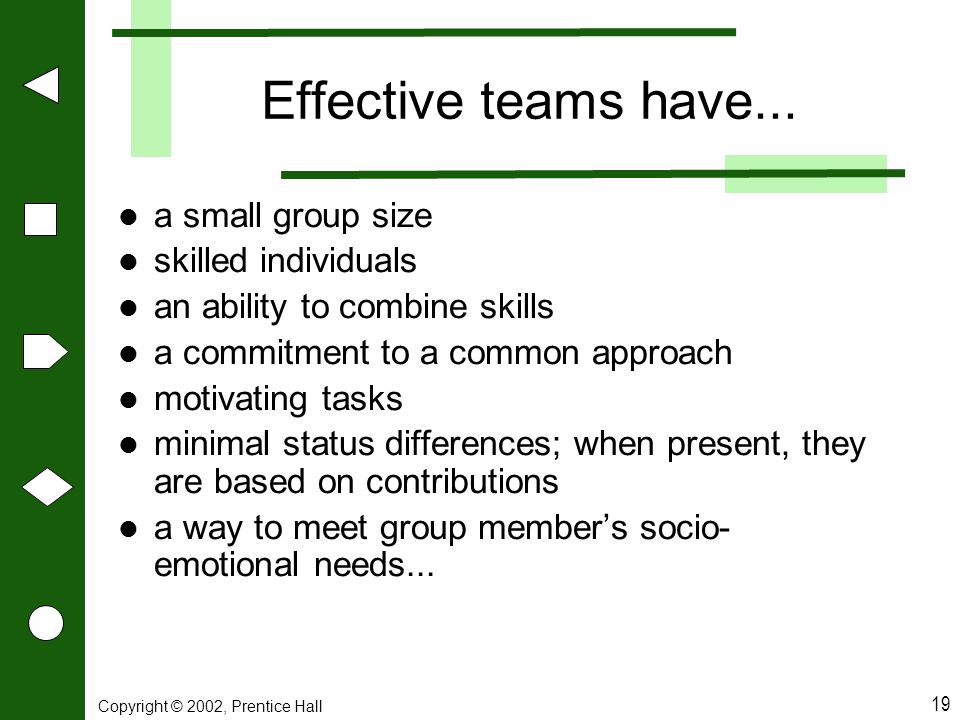 Effective teams have... a small group size skilled individuals