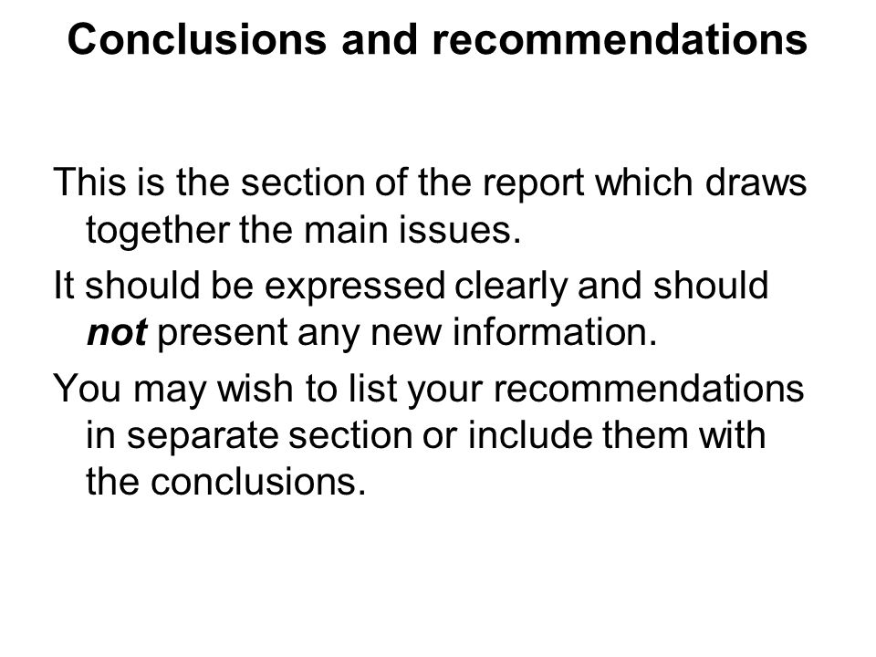 Conclusions and recommendations