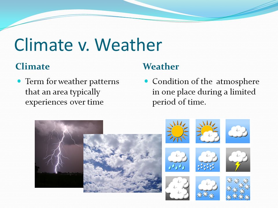 Climate v. Weather Climate Weather