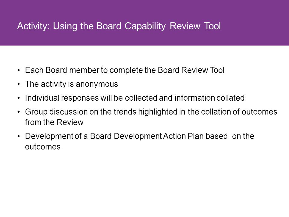Activity: Using the Board Capability Review Tool