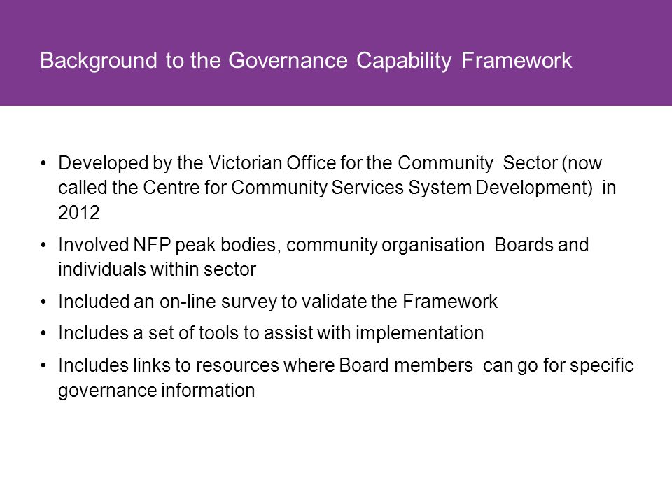 Background to the Governance Capability Framework