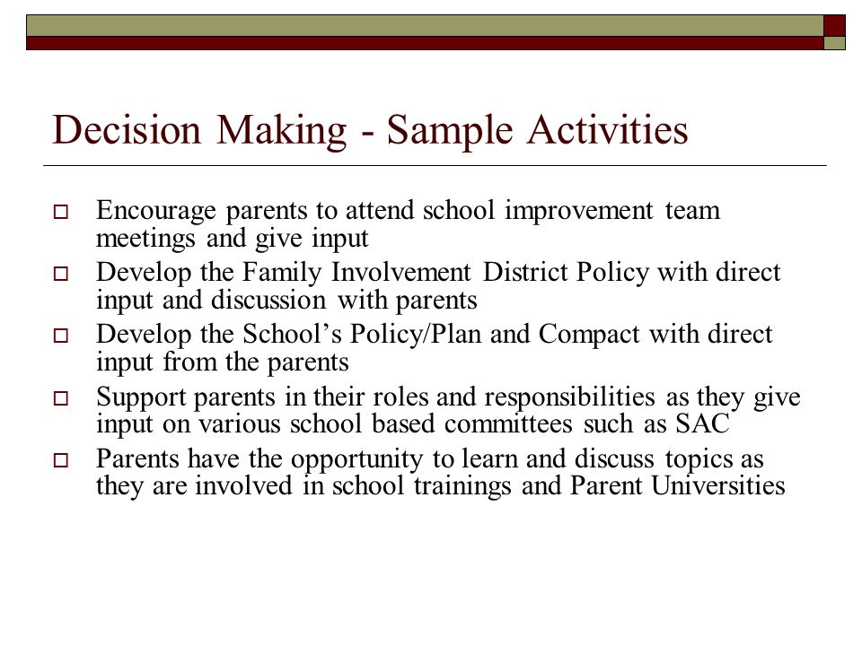 Decision Making - Sample Activities