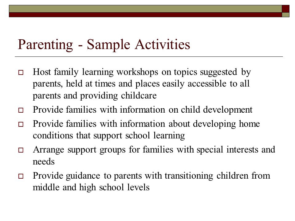 Parenting - Sample Activities