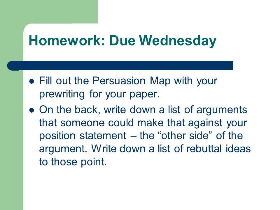 Homework: Due Wednesday