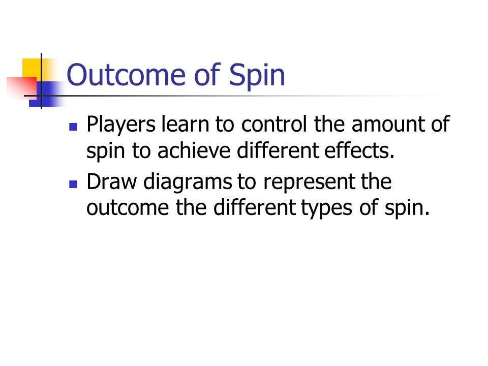 Outcome of Spin Players learn to control the amount of spin to achieve different effects.