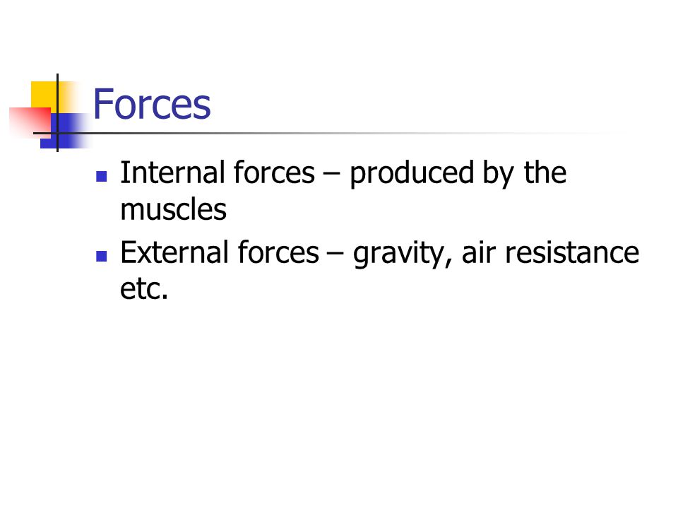 Forces Internal forces – produced by the muscles