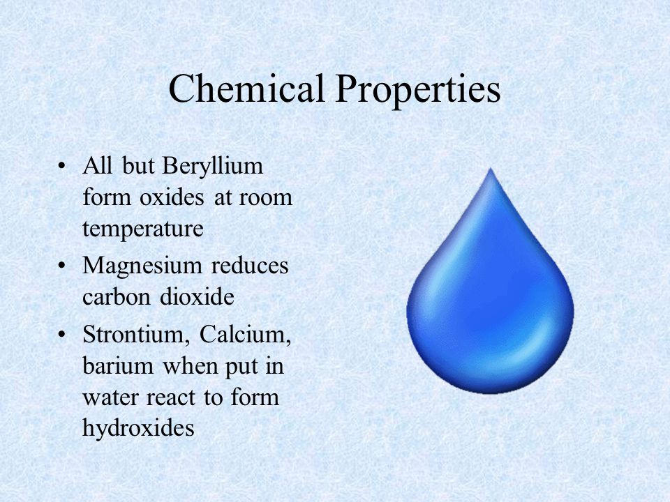 Chemical properties. Carbon dioxide+Calcium. Chemical properties of Silver. Chemical properties of Water.