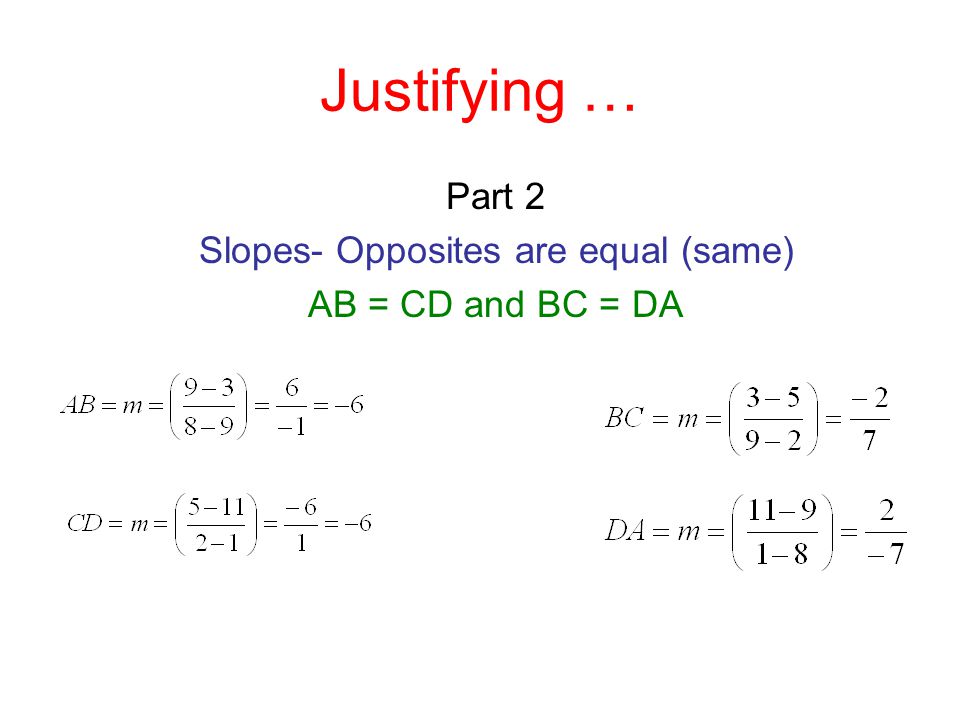 Slopes- Opposites are equal (same)