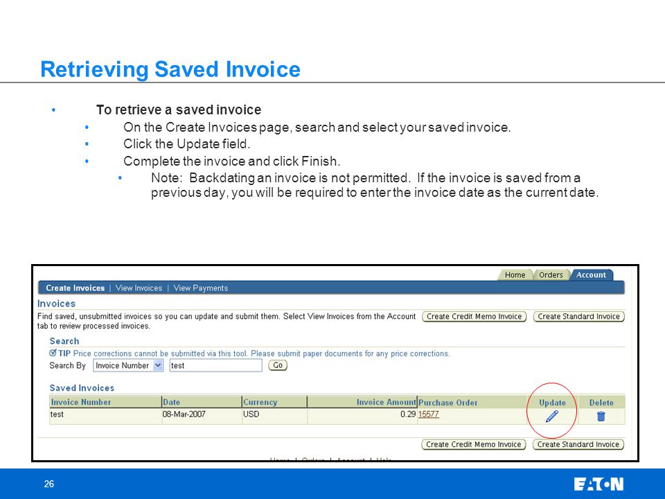 Retrieving Saved Invoice