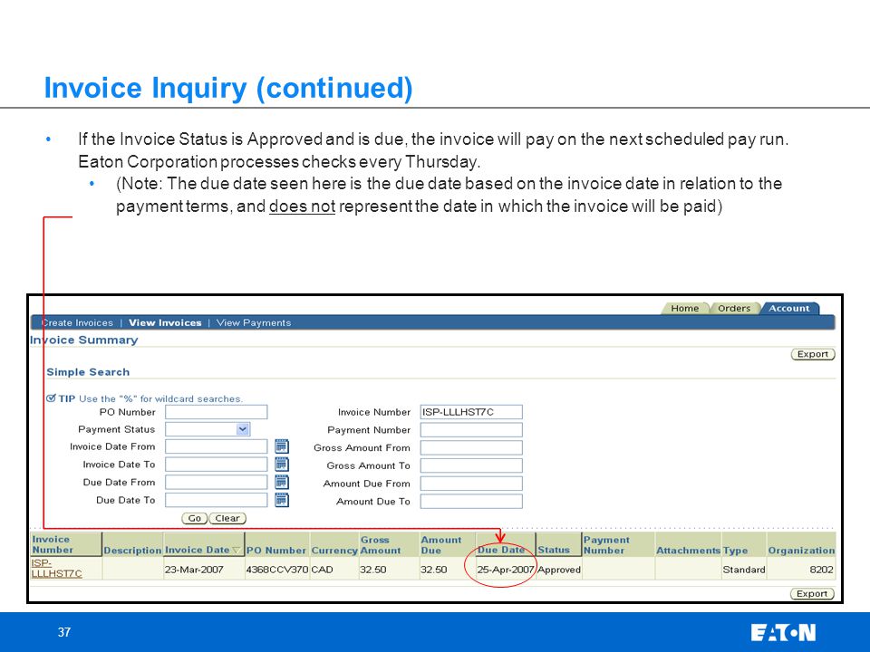 Invoice Inquiry (continued)