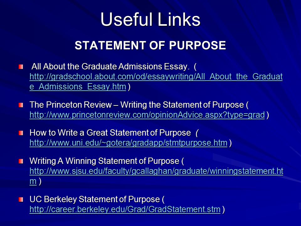 Useful Links STATEMENT OF PURPOSE
