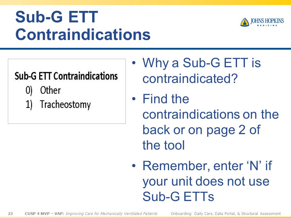 Sub-G ETT Contraindications