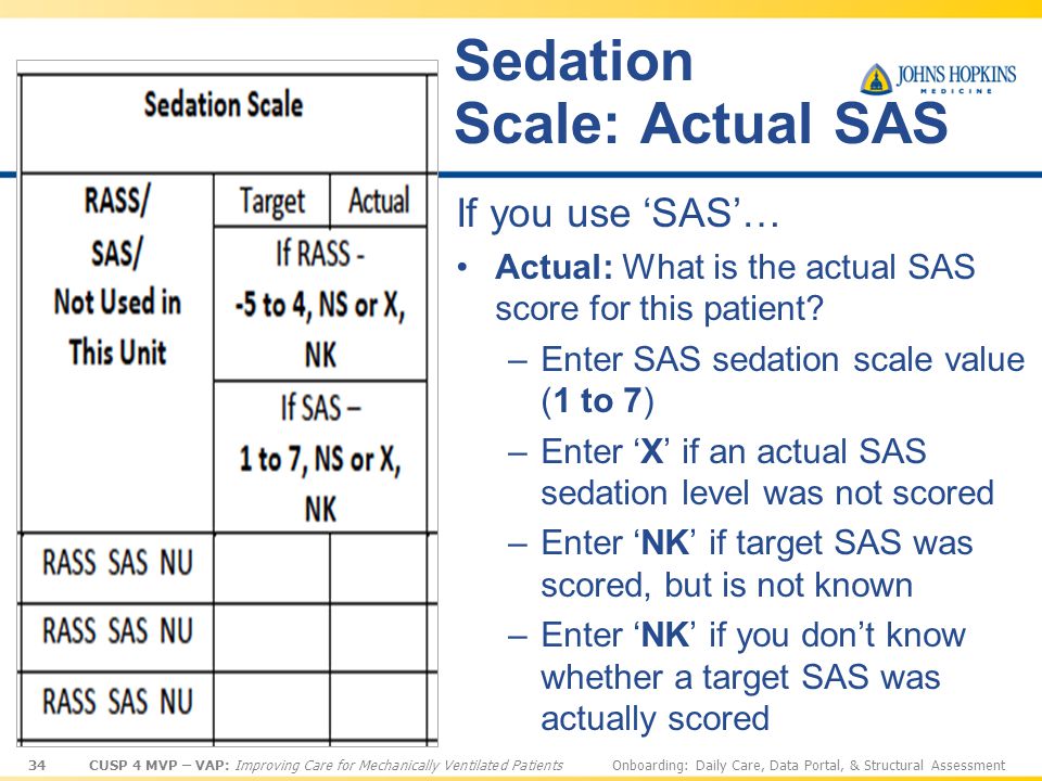 Sedation Scale: Actual SAS