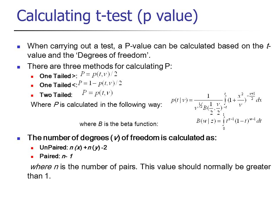 P Value Chart For T Test