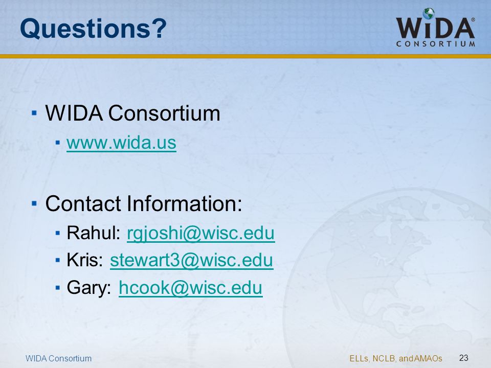 Questions WIDA Consortium