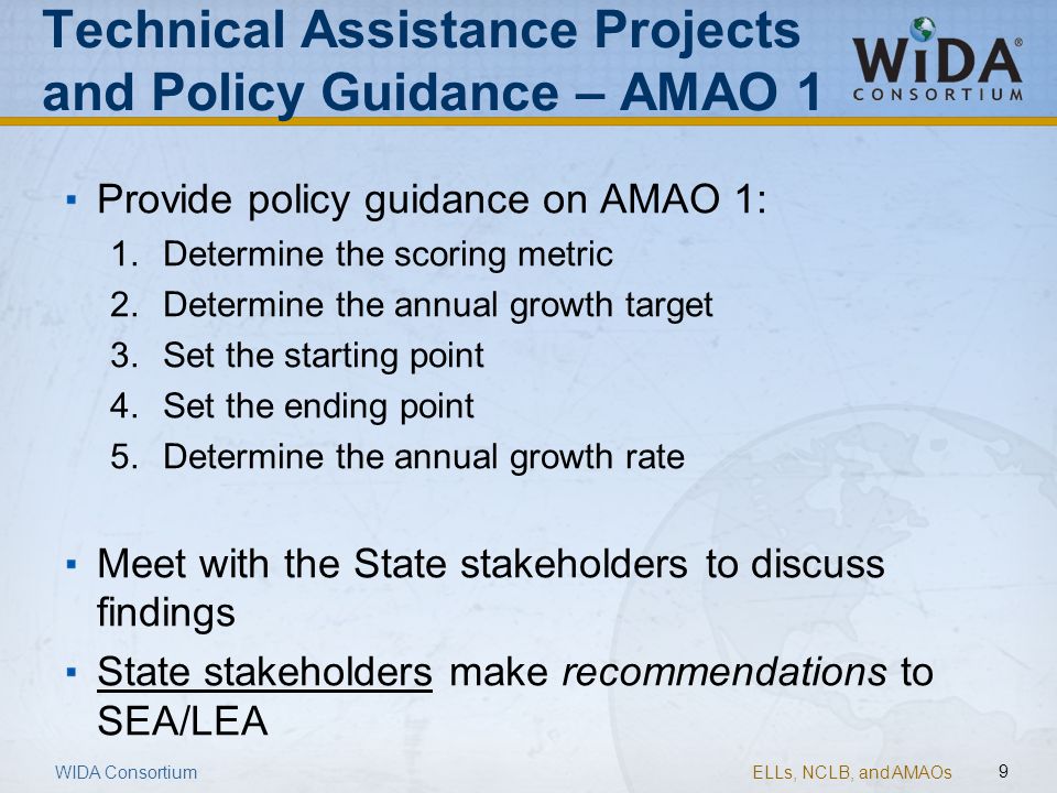 Technical Assistance Projects and Policy Guidance – AMAO 1
