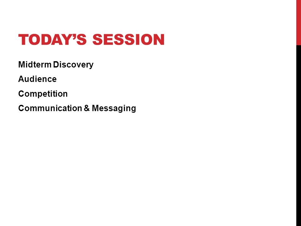 Today’s Session Midterm Discovery Audience Competition Communication & Messaging