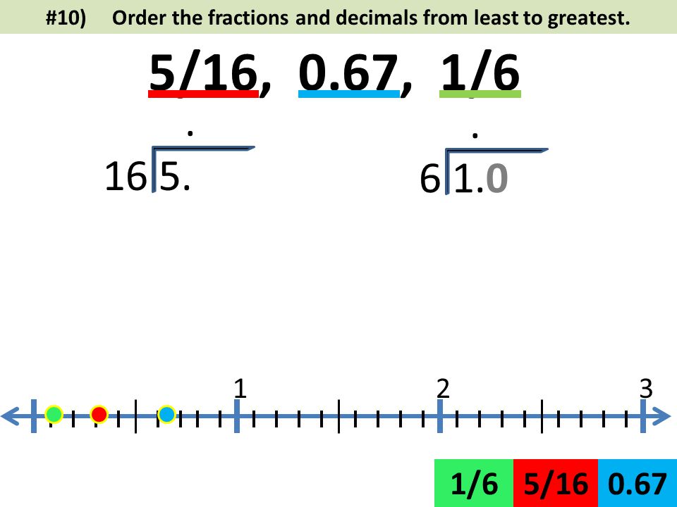 #10) Order the fractions and decimals from least to greatest.