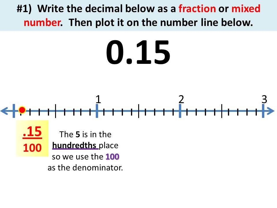 #1) Write the decimal below as a fraction or mixed number
