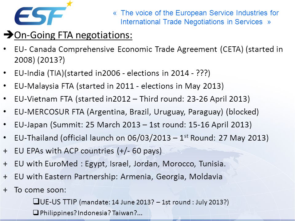 On-Going FTA negotiations: